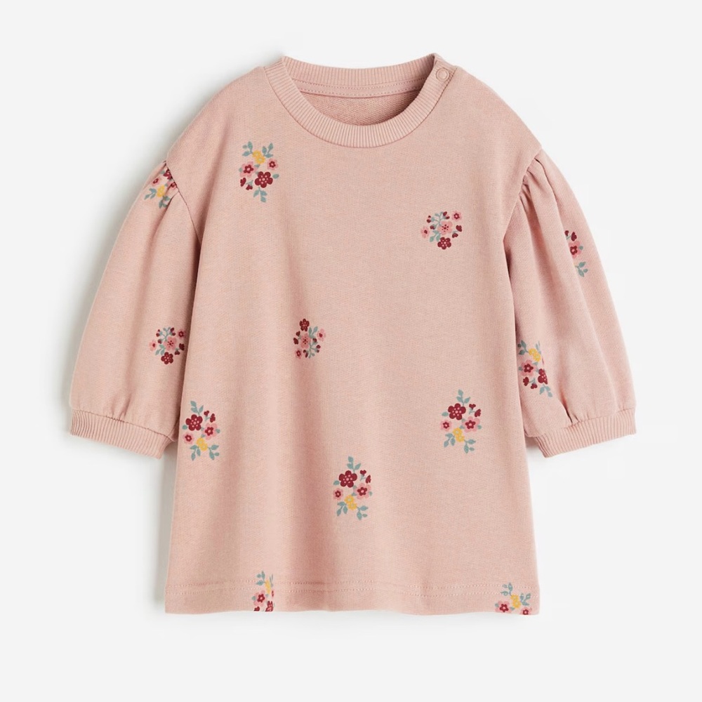H&M Dusty Pink Floral Patterned Sweatshirt Dress (4T)